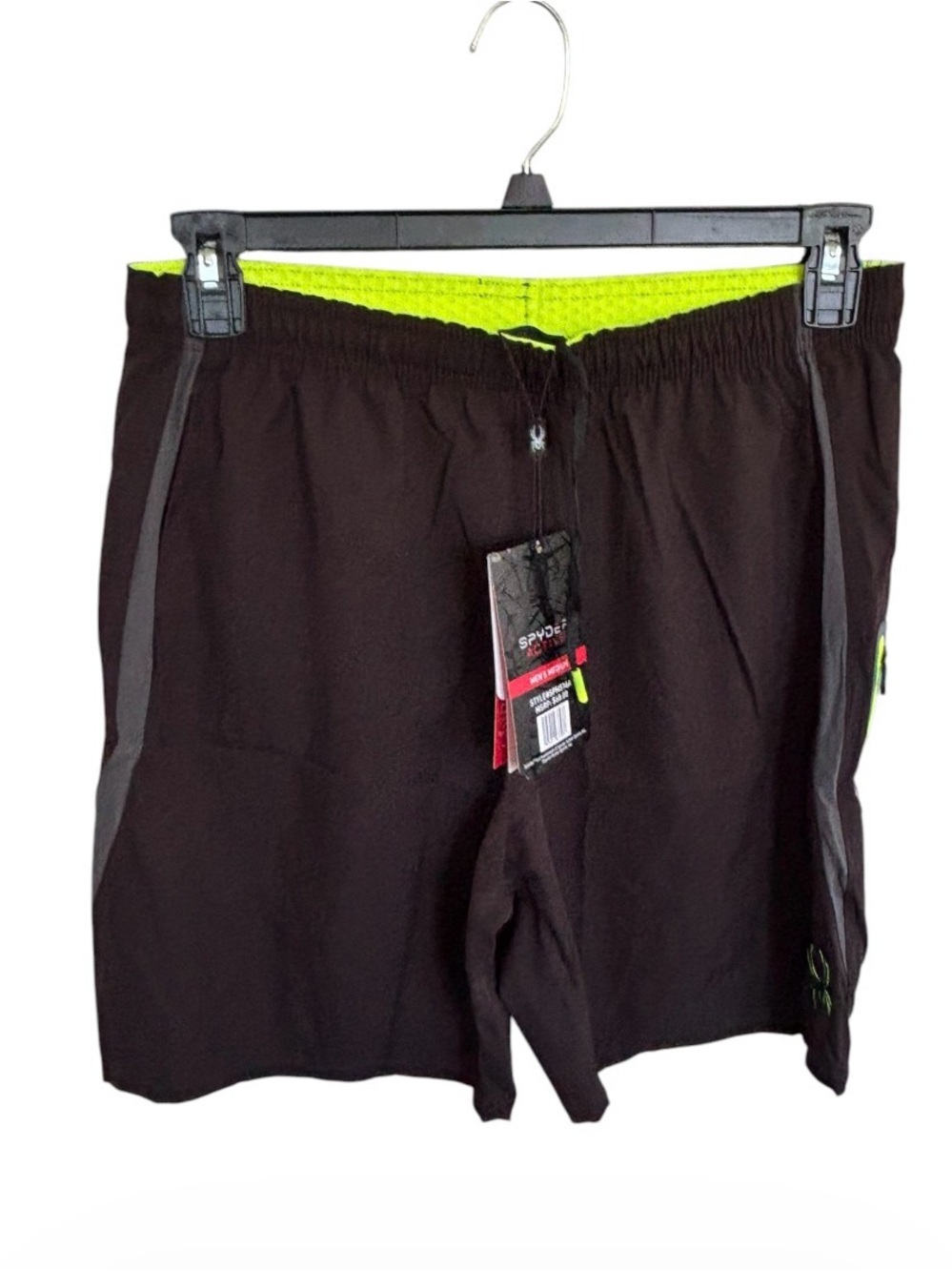Spyder Men's Black Athletic ShortsQuick Dry with Neon Yellow Trim-NWT